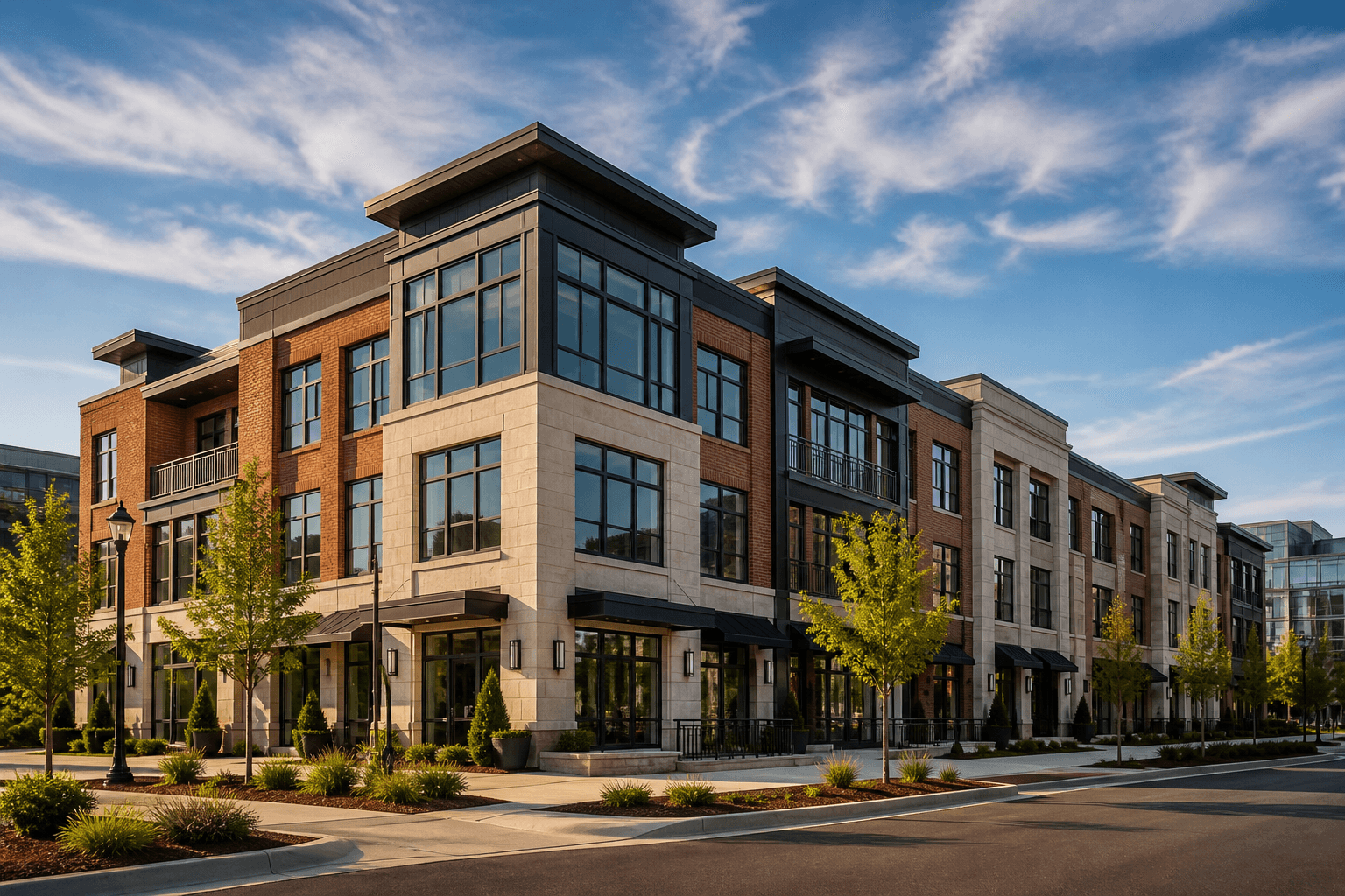 Contemporary commercial retail business building representing the businesses served by Cox & Associates